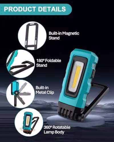 Koolite Rechargeable LED Inspection Light with Magnetic Stand and Clip, 800LM Waterproof Blue Work Light – 5