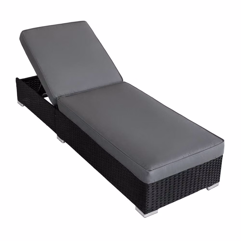 Monstershop Modern Polyrattan Sun Lounger Set in Black and Grey with Weatherproof Cushions – 5