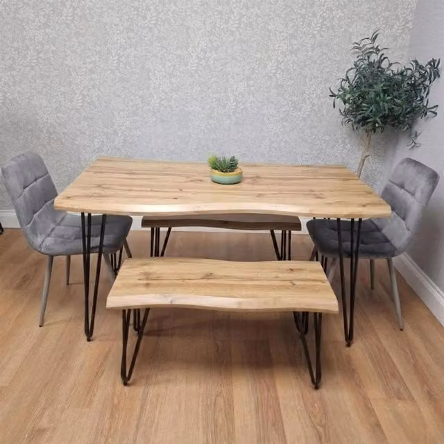 Kosy Koala Arizona Rustic Rectangular Dining Set with Table, Benches and Chairs in Grey, Black and Brown