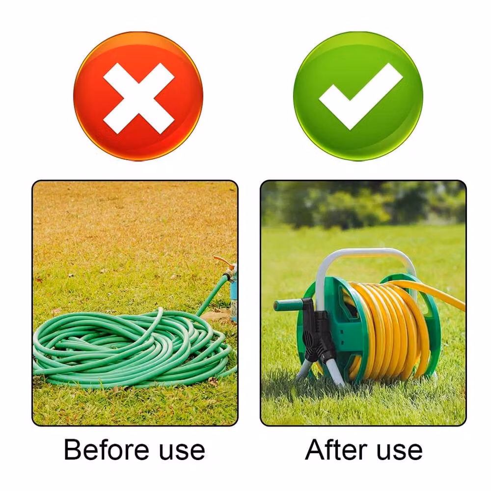 NESTLUNE Free Standing Garden Hose Reel Trolley in Green, Holds 50m Water Pipe – 4