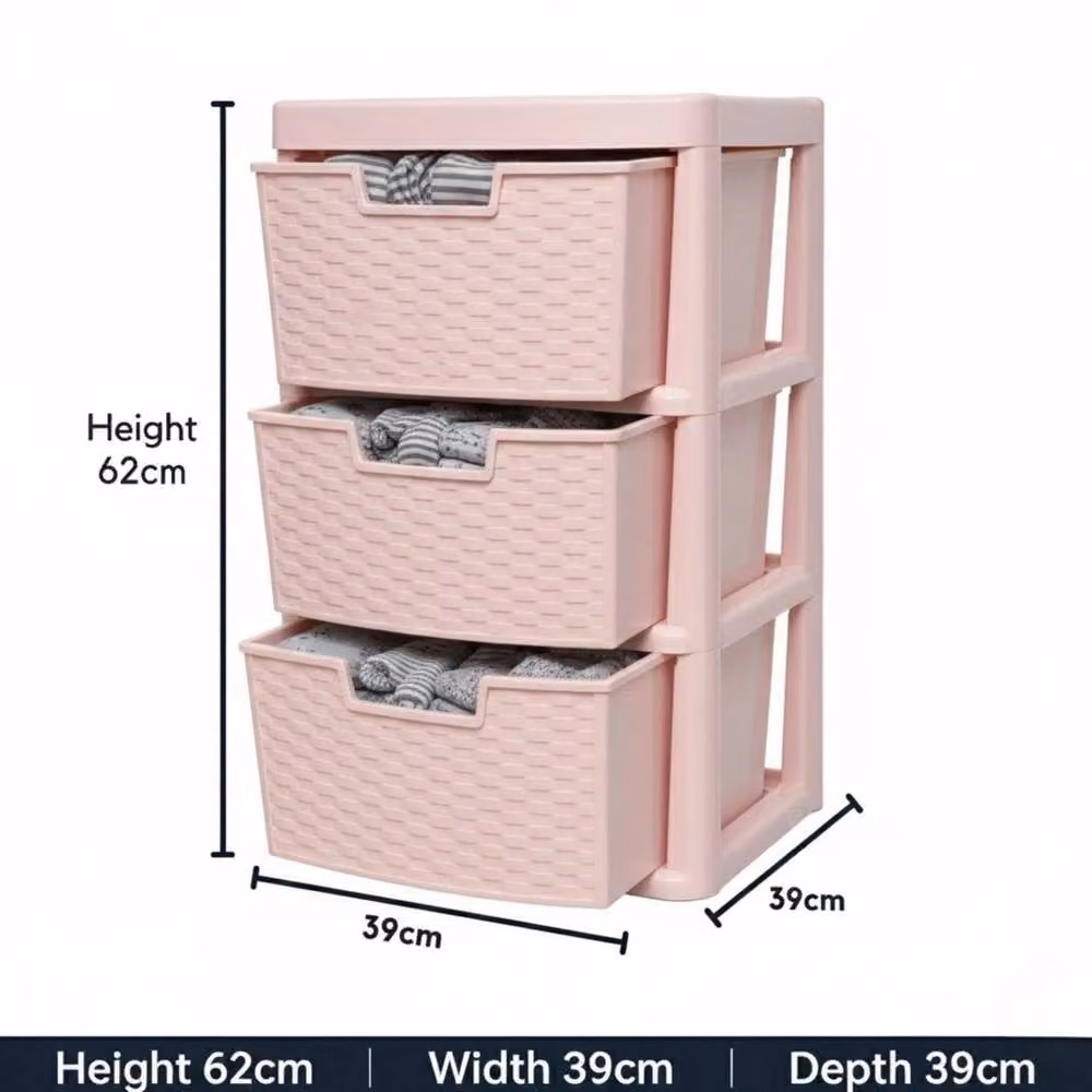FLAVORA Large Rattan Effect Drawers Storage Unit in Pink, W: 50 cm, D: 50 cm, H: 50 cm – 2