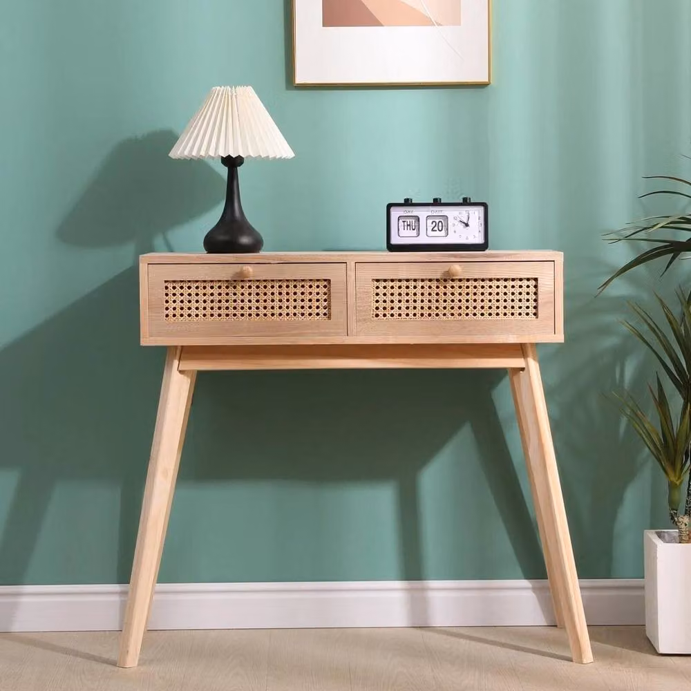 FORGEVIO Rattan 2 Drawer Console Table in Natural Brown for your Living Room or Hallway – 2