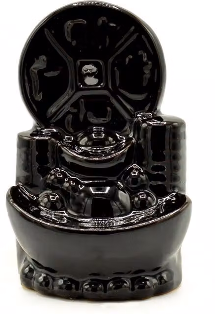 KDMD Black Ceramic Backflow Incense Burner in Ancient Chinese Coin Design