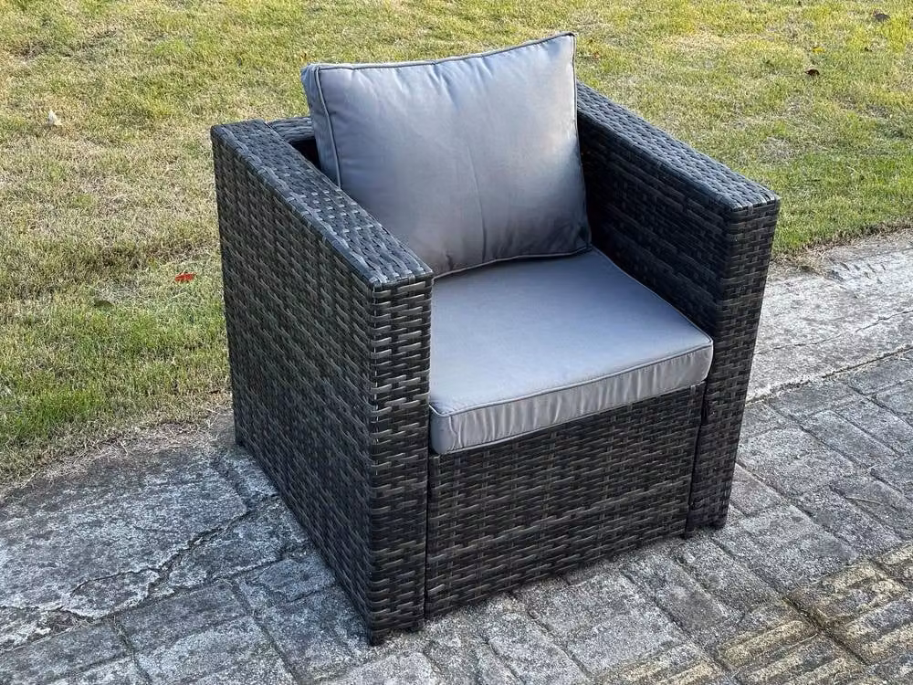 Fimous Lounge Rattan Sofa Set with Oblong Rectangular Coffee Table in Dark Grey – 2