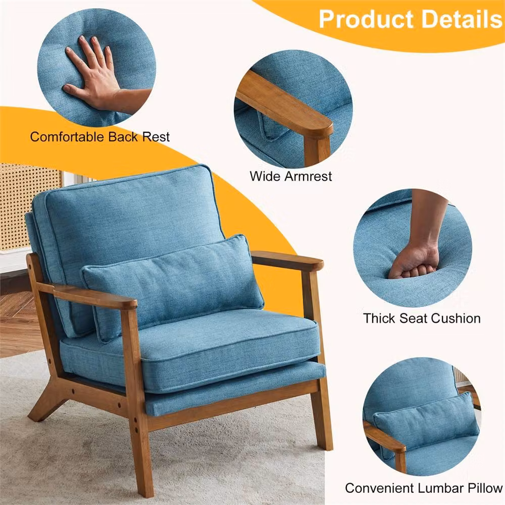 NESTLUNE Blue Mid Century Modern Armchair with Wooden Legs, W/D/H: 100 x 100 x 100 cm – 3