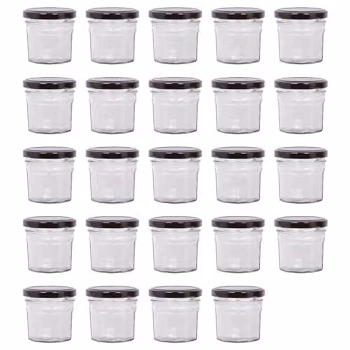 Argon Tableware Glass Jam Jars with Airtight Screw Top Lids, 90ml, Pack of 24, Black and Transparent – 1