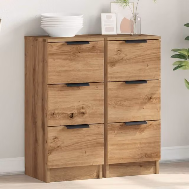 Berkfield Home Artisan Oak Sideboards, 2 Piece Set in Brown, W/D/H: 30 x 30 x 70 cm – 1