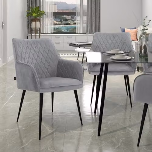 Dorel Home Furnishings Elvira Dining Chairs in Grey Velvet, 2 Pack, W: 56 cm, D: 62 cm, H: 86 cm – 2