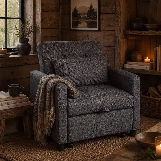 Wyld Haus Loco Suro 3 in 1 Convertible Chair Bed in Dark Grey with Adjustable Backrest and Solid Wood Frame
