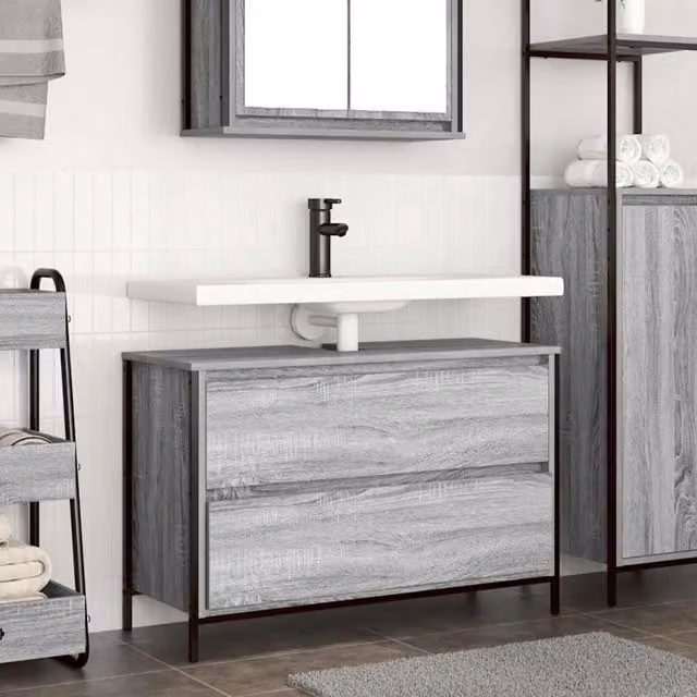 Berkfield Home Bathroom Basin Cabinet with Drawers, Grey Sonoma, W: 90 cm, D: 34.5 cm, H: 60 cm