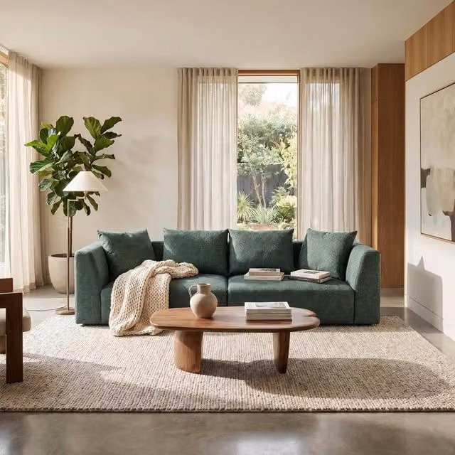 Abakus Direct Tokyo 3 Seater Sofa in Green Brushed Tweed Fabric with Deep Seats