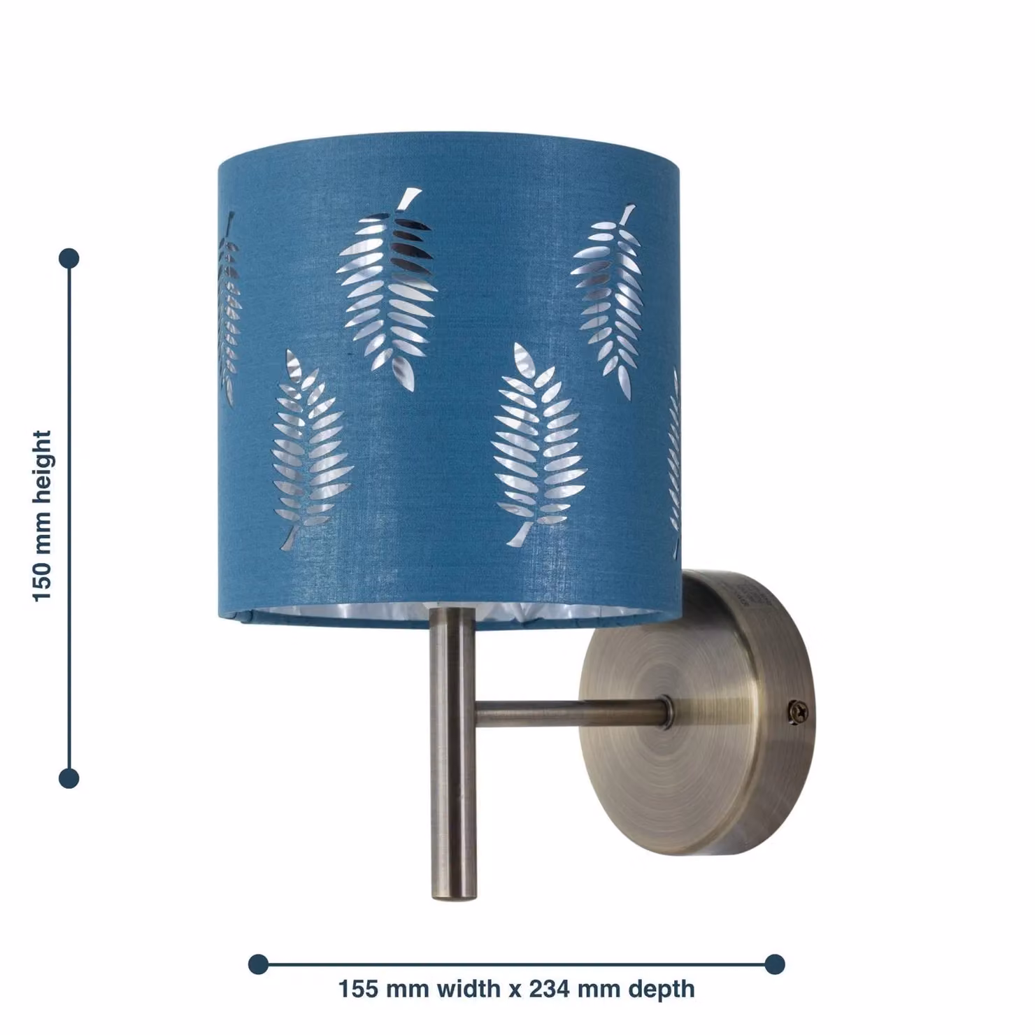 First Choice Lighting Brea Antique Brass Wall Light with Teal Fabric Shade – 3