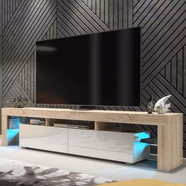 Mex Furniture LTD Nova TV Unit in Oak and White Gloss with LED Lights, W: 200 cm, D: 45 cm, H: 35 cm
