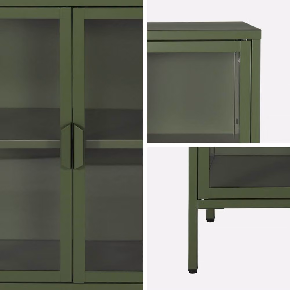 Sweekeek Industrial Metal and Tempered Glass Sideboard with 3 Doors, Green, W: 100 cm – 3