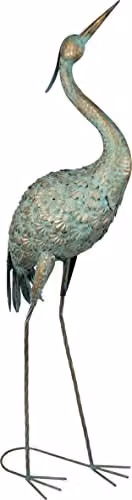 St Helens Home & Garden Metal Elegant Heron Free Standing Garden Ornament Sculpture in Green and Turquoise, Height: 104 cm