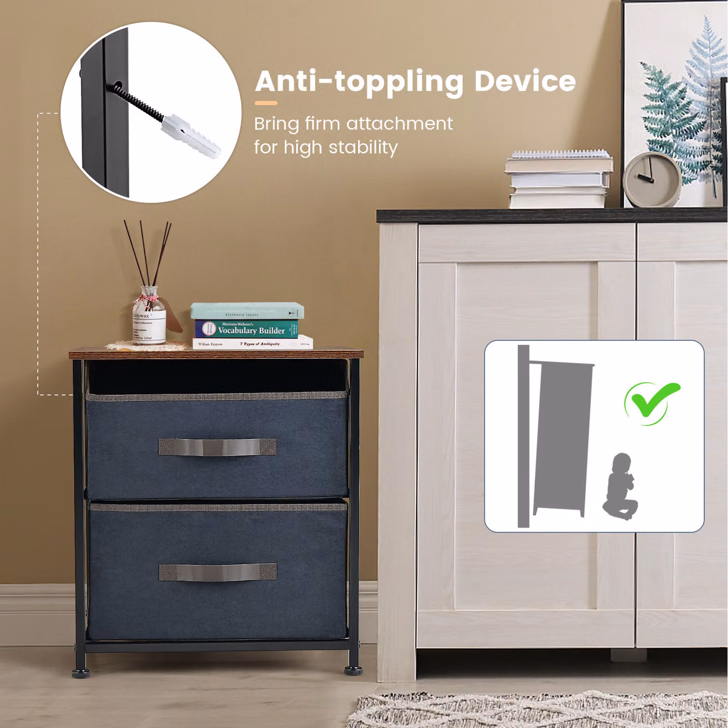 Costway 2-Drawer Nightstand Short Dresser in Rustic Brown – 2