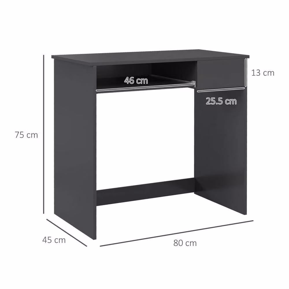 Wyld Haus Rami Grey Compact Computer Desk with Keyboard Tray and Drawer Storage, W: 80 cm, H: 75 cm, D: 52 cm – 4