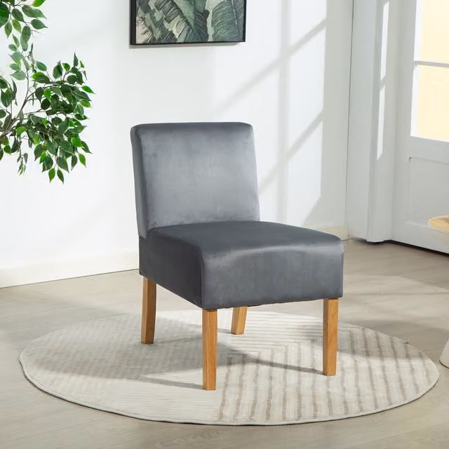 Artemis Home Corina Velvet Fabric Armless Accent Chair in Grey