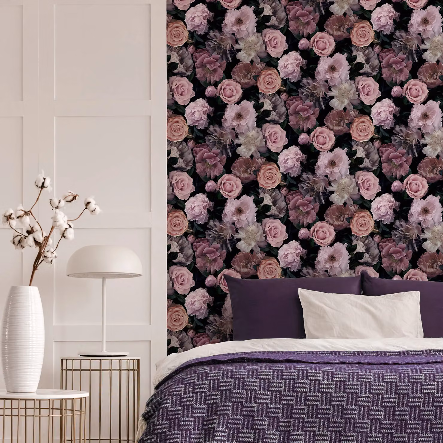 Fresco Pandor Drama Floral Wallpaper in Pink and Purple, Width: 52 cm – 2