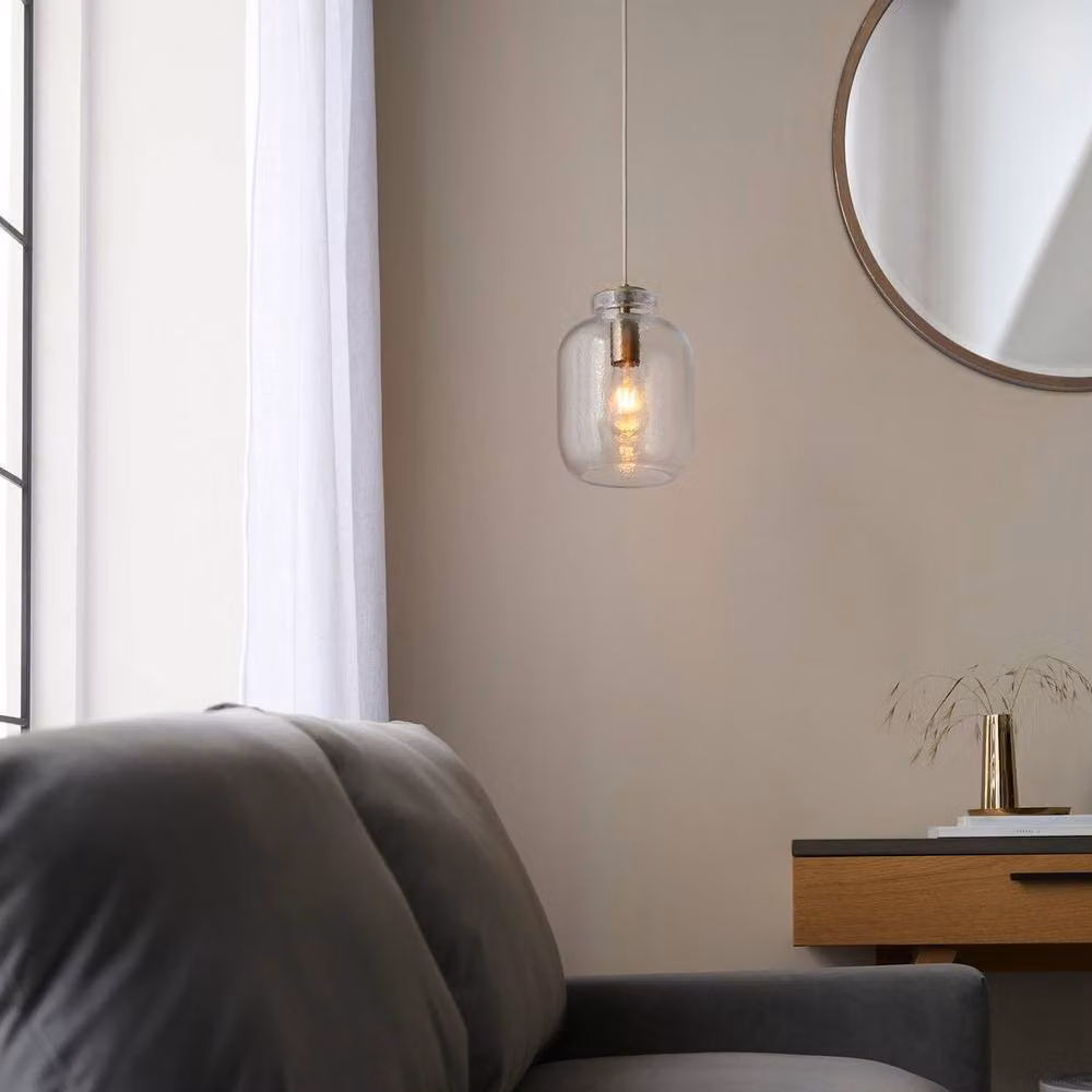 Netlighting Lyra Dome Ceiling Pendant with Transparent Textured Glass and Gold/Brass Metal Finish – 3