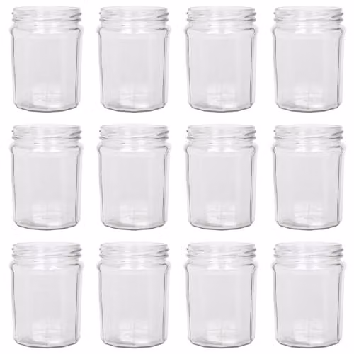 Argon Tableware Glass Jam Jars with Gold Screw Tops, Set of 12, 380ml, Transparent