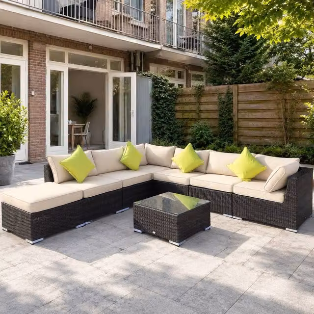STILVORA 8-Piece Modern Sofa Set with Aluminium Frame and Brown Rattan – 1