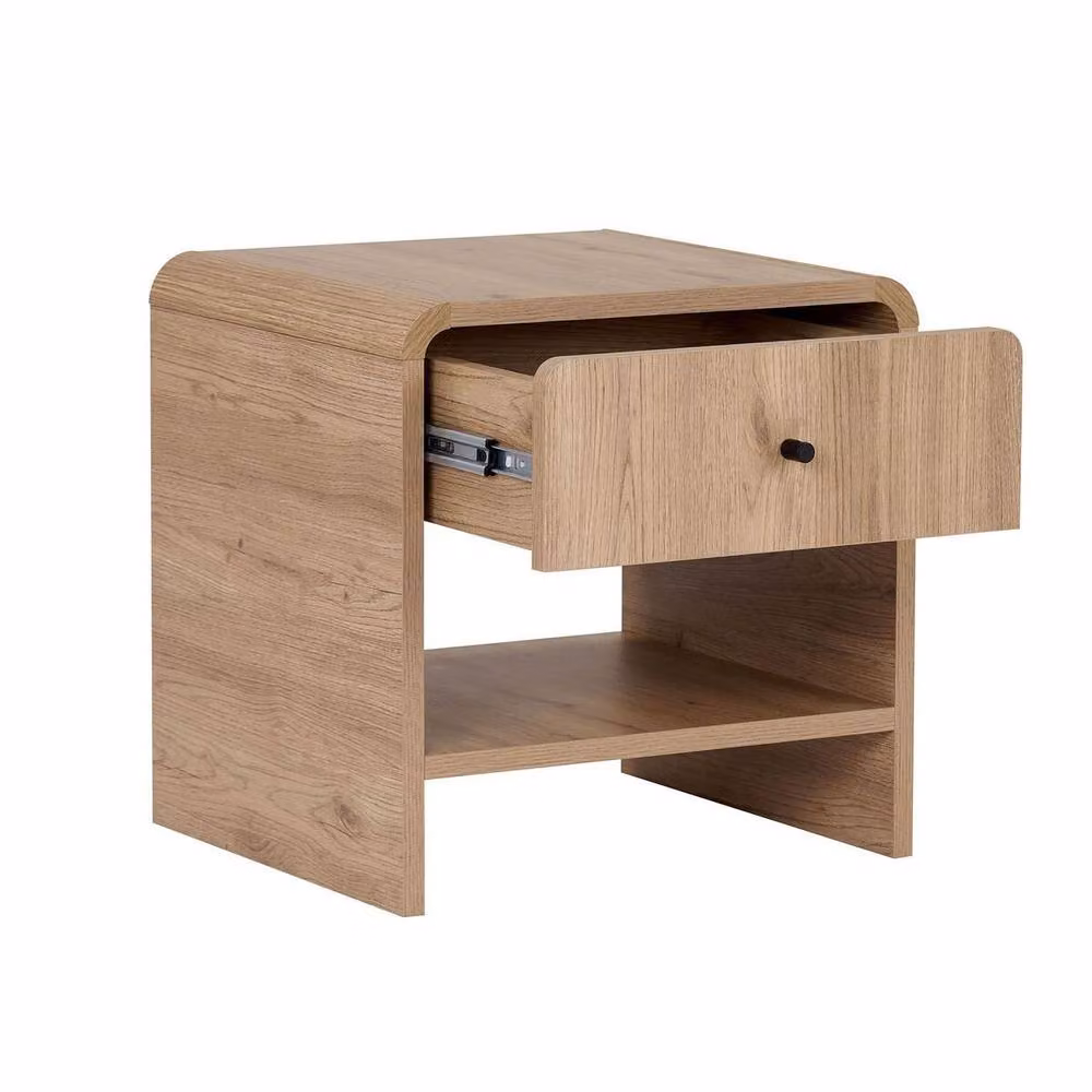 CALICOSY Bedside Table with 1 Drawer and 1 Niche in Light Oak – 3