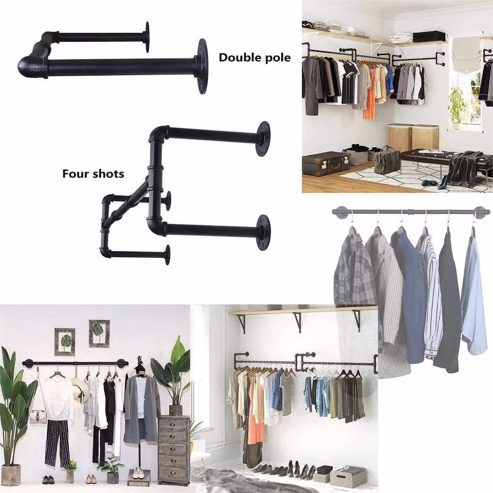 Nordara Industrial Matt Black Metal Adjustable Wall Mounted Clothes Rail, Width: 184 cm – 2