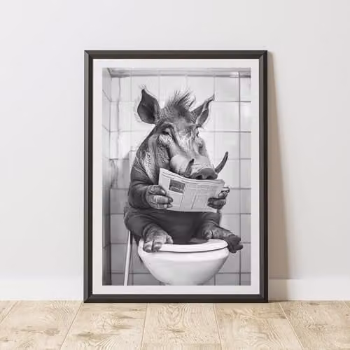 60 Second Makeover Warthog On The Toilet Animal Print Paper Poster, A3