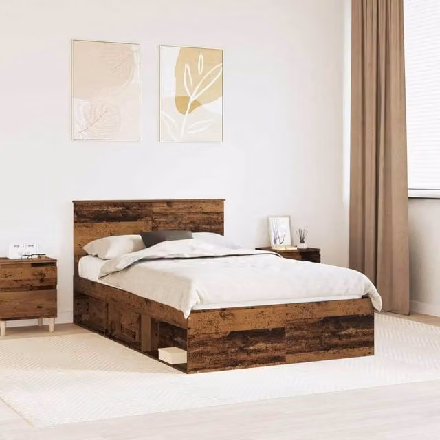 Berkfield Home Modern Bed Frame with Headboard in Brown Pine Wood, W/D/H: 120 x 200 cm – 1