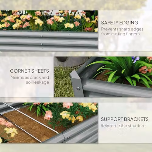 Outsunny Galvanised Steel Raised Garden Bed, Silver, W: 180 cm, D: 90 cm, H: 30 cm – 3