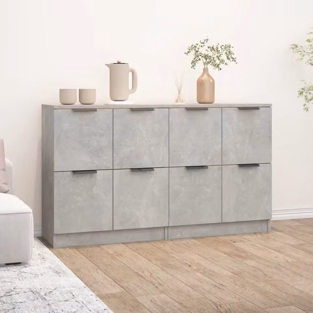Berkfield Home Set of 2 Minimalist Sideboards in Concrete Grey, W/D/H: 60 x 30 x 70 cm