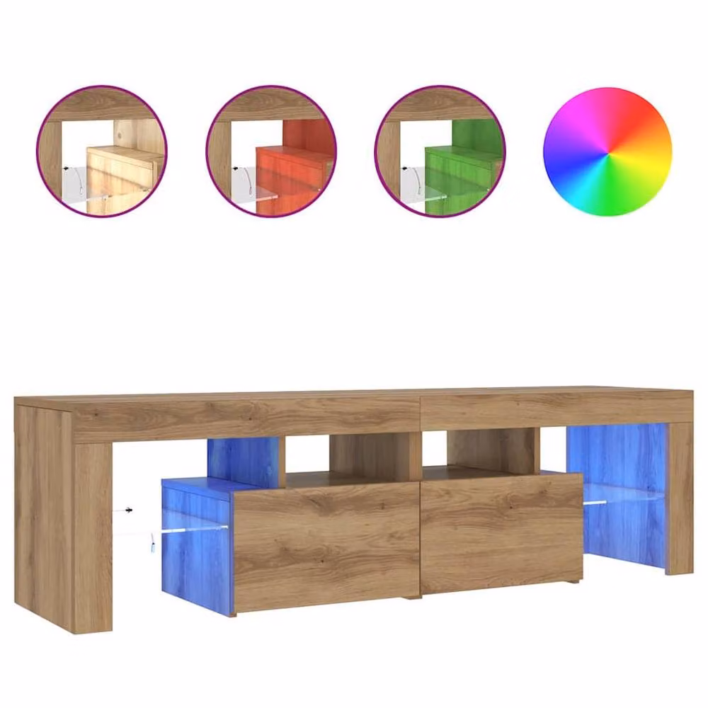 Berkfield Home Artisan Oak TV Cabinet with Integrated LED Lights, Brown, W: 140 cm, D: 36.5 cm, H: 40 cm – 3