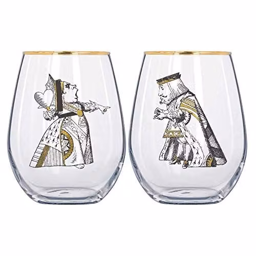 V&A Set of 2 Transparent and Gold Glass Tumblers, 500 ml – 1