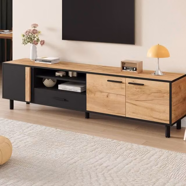 STILVORA Modern Geometric TV Stand with 3 Doors and 1 Drawer in Black Matt, Width: 180 cm – 1
