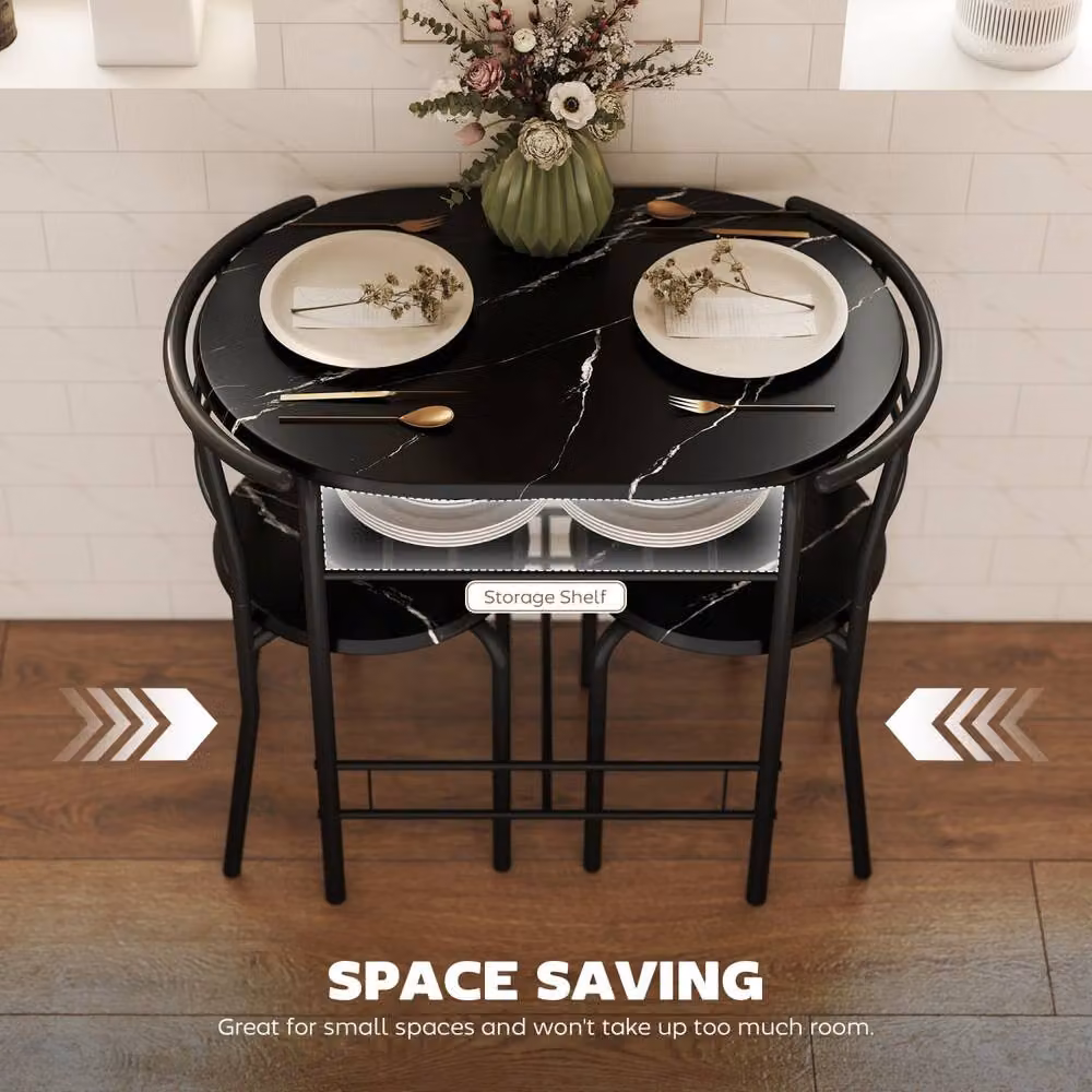 Wyld Haus Tolo Black 3 Piece Compact Dining Set with Rectangular Table and Chairs – 4