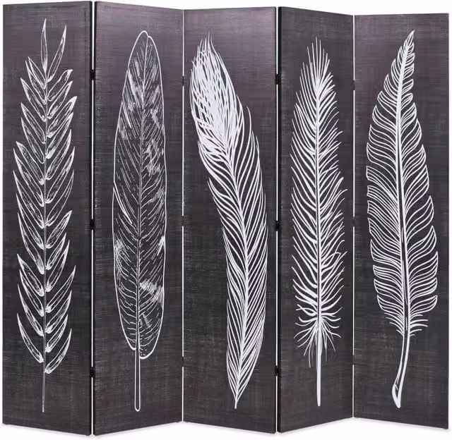 Berkfield Home Folding Room Divider with Abstract Feather Design in Black and White, W: 200 cm, H: 170 cm
