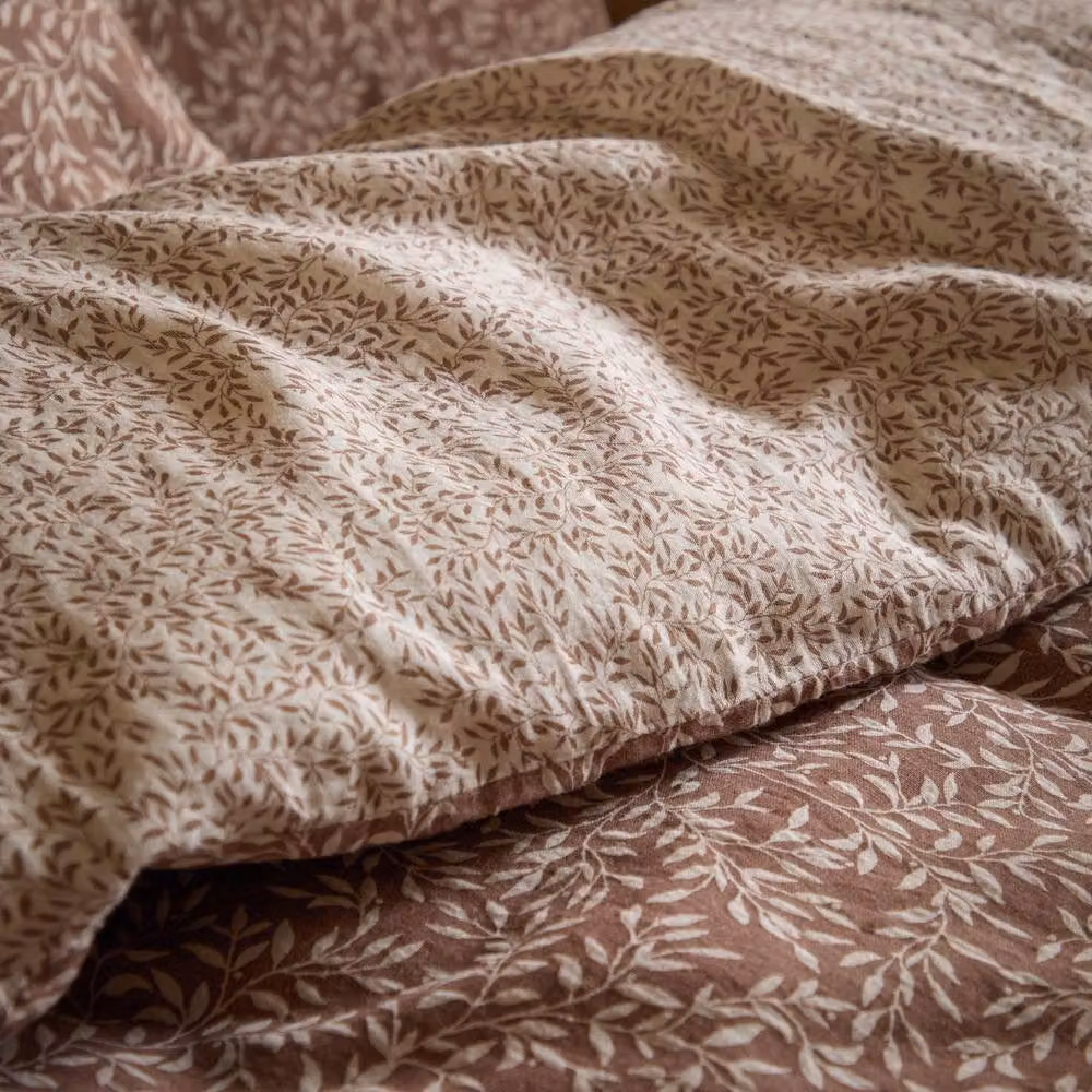 Yard Perrie Leaf Muslin 100% Cotton Duvet Cover Set in Brown, Floral and Reversible, W: 140 cm, H: 200 cm – 3