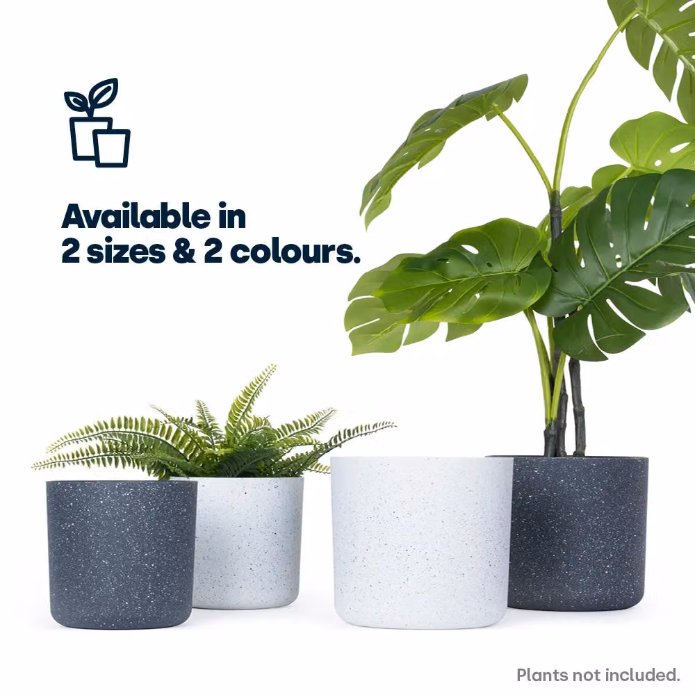 LIVIVO White Round Sandstone Style Plastic Planter Pot, Diameter: 22 cm – 4
