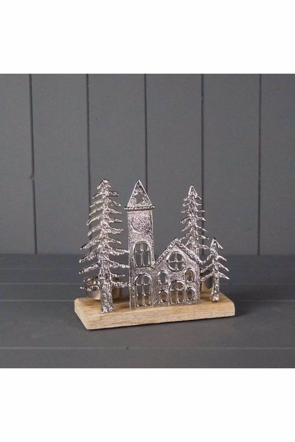 KDMD Festive Metal Townscape Tealight Holder in Silver – 2