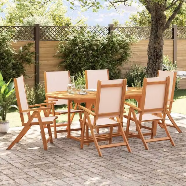 Berkfield Home 7 Piece Brown Acacia Wood and Textilene Extendable Garden Dining Set – 1