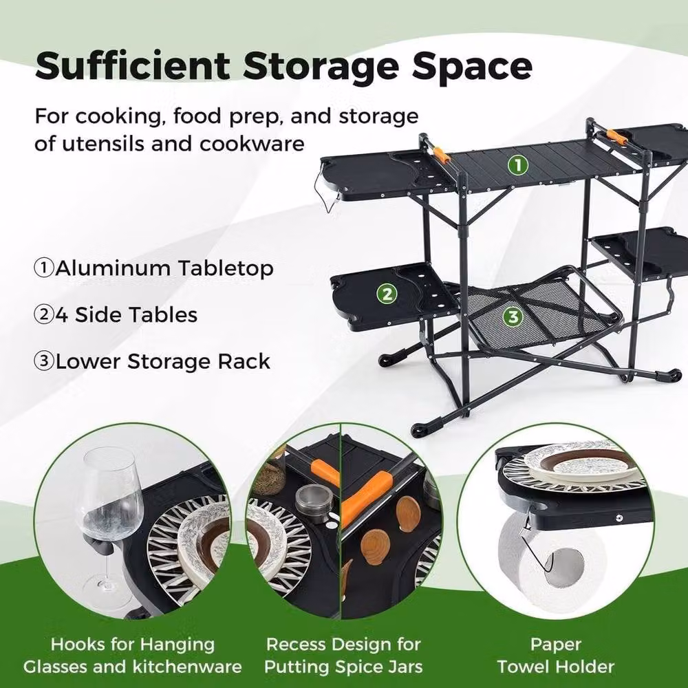 KORVIXA Black Folding Outdoor Camping Kitchen Table and Cooking Station, W/D/H: 100 x 54 x 88 cm – 3