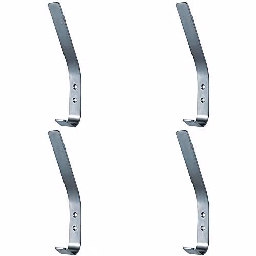Loops 4 Pack Flat Bar One Piece Hat and Coat Wall Hook in Satin Stainless Steel Silver