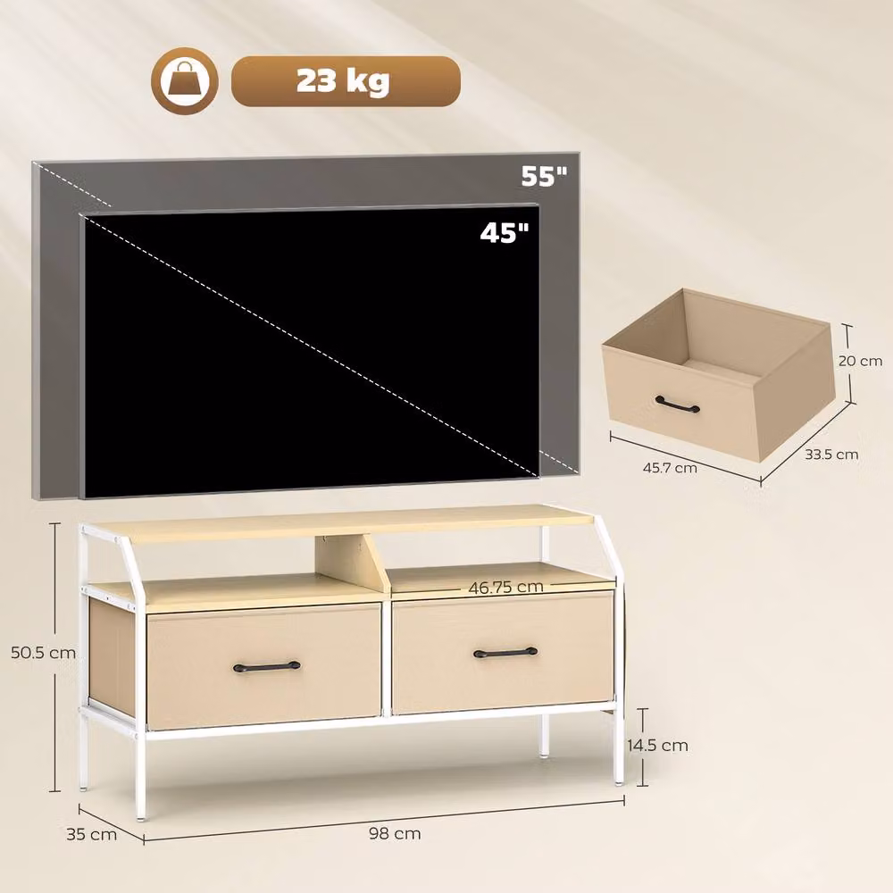 STILVORA Industrial TV Unit with 2 Drawers and Side Pockets in Beige Matt Finish – 3
