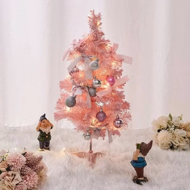 KORVIXA Pink Tabletop Christmas Tree with LED Lights, W/D/H: 100 x 100 x 100 cm