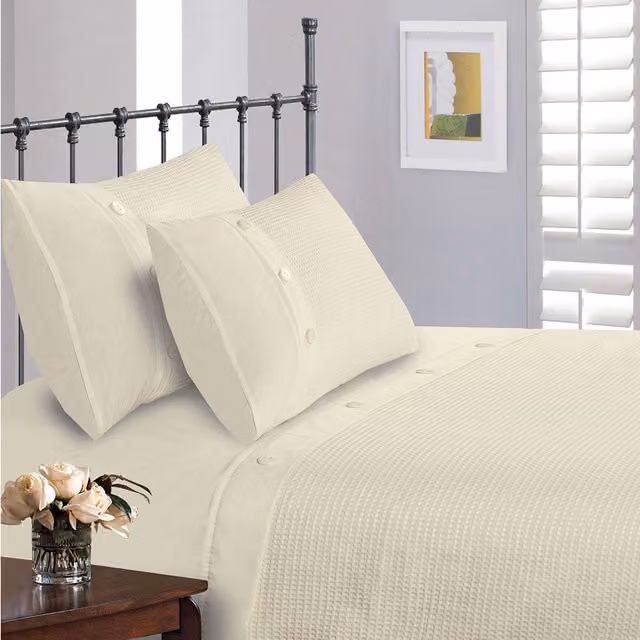 Intimates Waffle Buttoned Duvet Cover and Pillowcase Set in Beige and Yellow