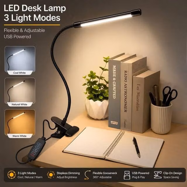 ATEK Dimmable LED Desk Lamp with USB Port, Touch Control and Adjustable Lighting Modes for Home Office or Bedroom, Black – 1
