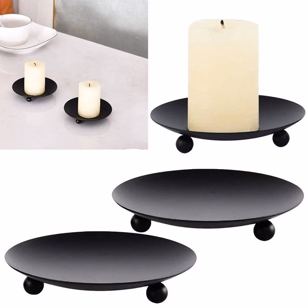 KORVIXA Set of 2 Vintage Metal Pillar Candle Holders in Black, 11 cm Diameter – 5