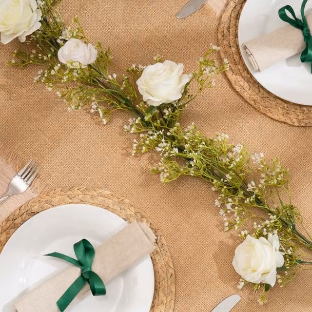 Scottish Everlastings Ltd White Rose and Gypsophila Floral Garland, 95 cm