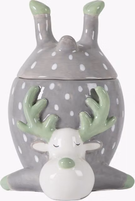 Perch & Parrow Scandi Reindeer Ceramic Pot with Lid in Grey